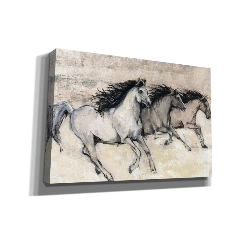 «Horses in Motion II» par Tim O'toole, art mural sur toile, H 40 po x l 60 po x P 1,5 po