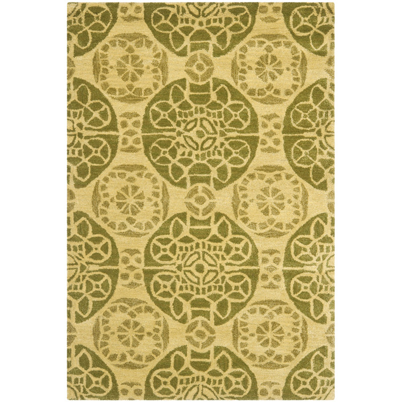 Eaton Wyndham Hand Tufted Wool/Viscose Geometric Rug in Beige/Green, Rectangle 5' x 8'