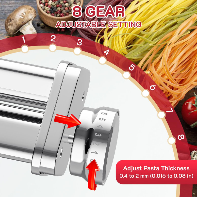 Gvode 3 pc, 3-in-1 Pasta Attachment, Compatible with KitchenAid®, All-Metal Roller & Cutters