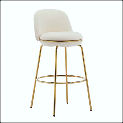 Tabouret de bar rembourré en métal - Structure à finition dorée avec tissu beige