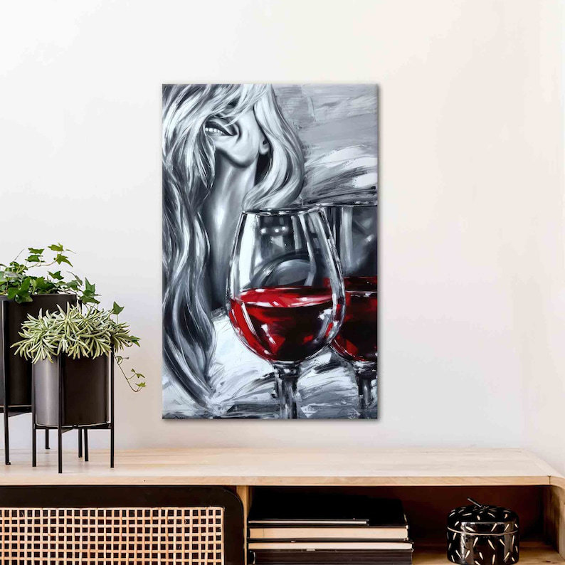 Stylish Modern Art Canvas featuring Woman and Wine - Large Wall Decor for Home or Room2, 70 cm H x 50 cm W, Does Not Apply