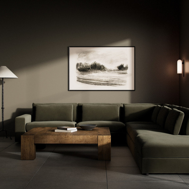 Bloor Modular Sectional, Surrey Olive Cotton Blend, Left Hand Facing