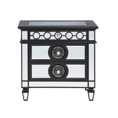 Peyton Mirrored Nightstand with Drawers & Crystal Knobs