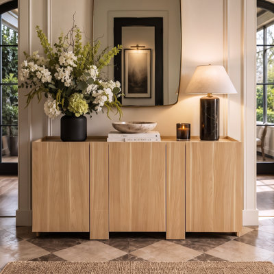 Zellan 66.75'' Long Modern Minimalist Wood Sideboard with Wrap-Around Doors and Hidden Storage