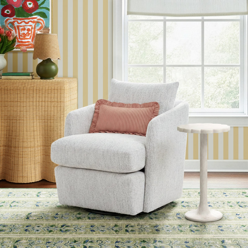 Upholstered Swivel Barrel Chair, Merino Cotton