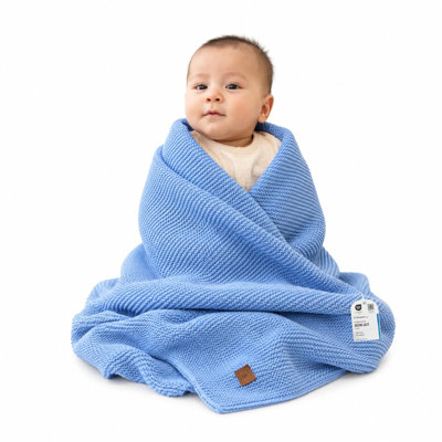 Couverture pour bébé en tricot doux 30 po x 40 po Little Dedi - bleu bébé - douce et respirante - certifiée Oeko-Tex 100 - légère et moelleuse - parfaite pour les nouveau-nés, les tout-petits, les lits de bébé, les poussettes et les chambres de bébé