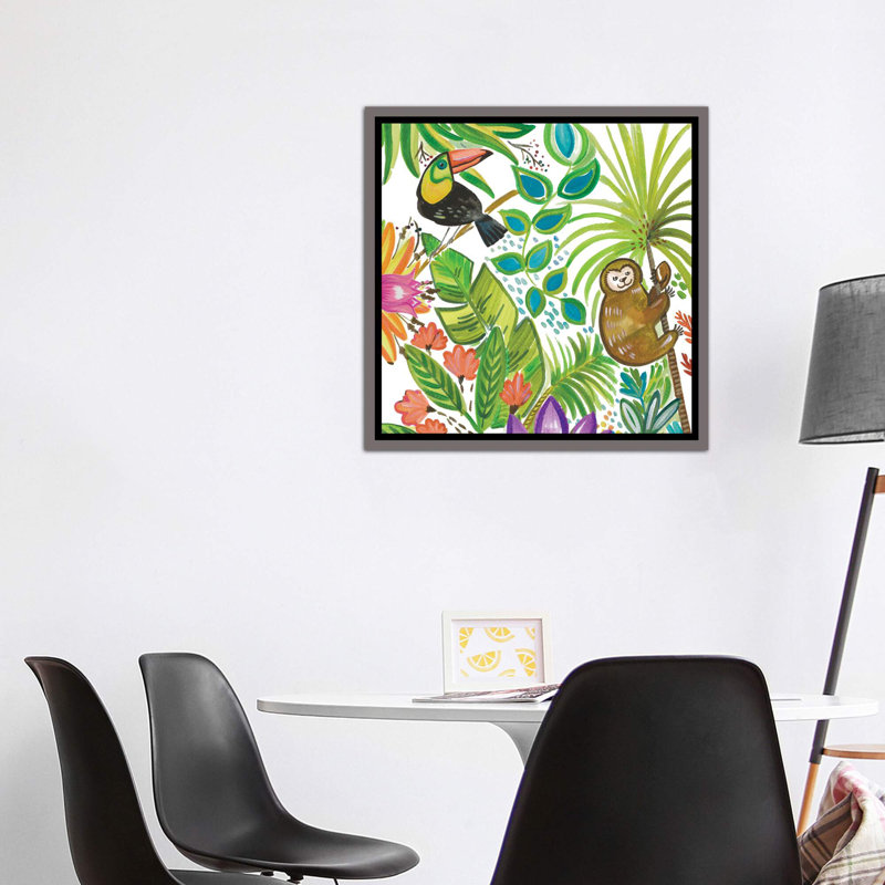 Art tropical encadré, H 18 po x l 18 po x P 1,5 po, Toile encadrée de bois rustique foncé