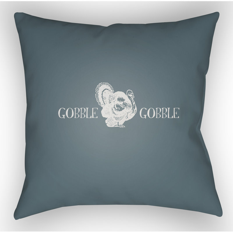 Gobble Square Indoor/Outdoor Throw Pillow, 18" H x 18" W x 4" D, Blue/White