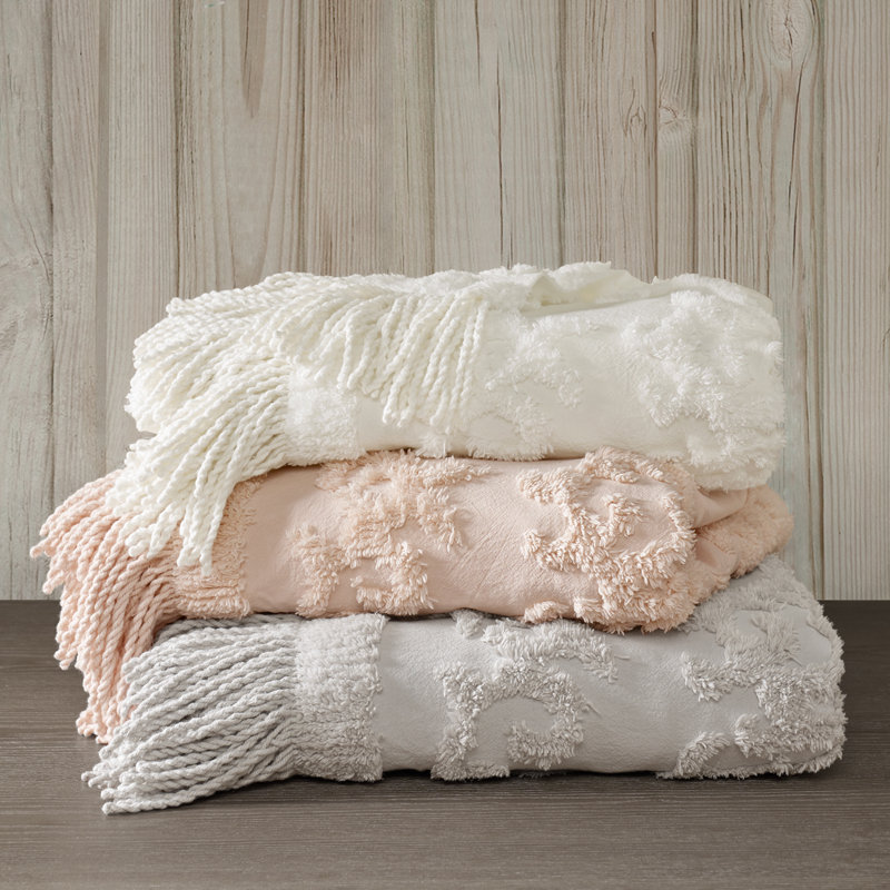 Blush Cotton Tufted Throw with Fringe Tassels
