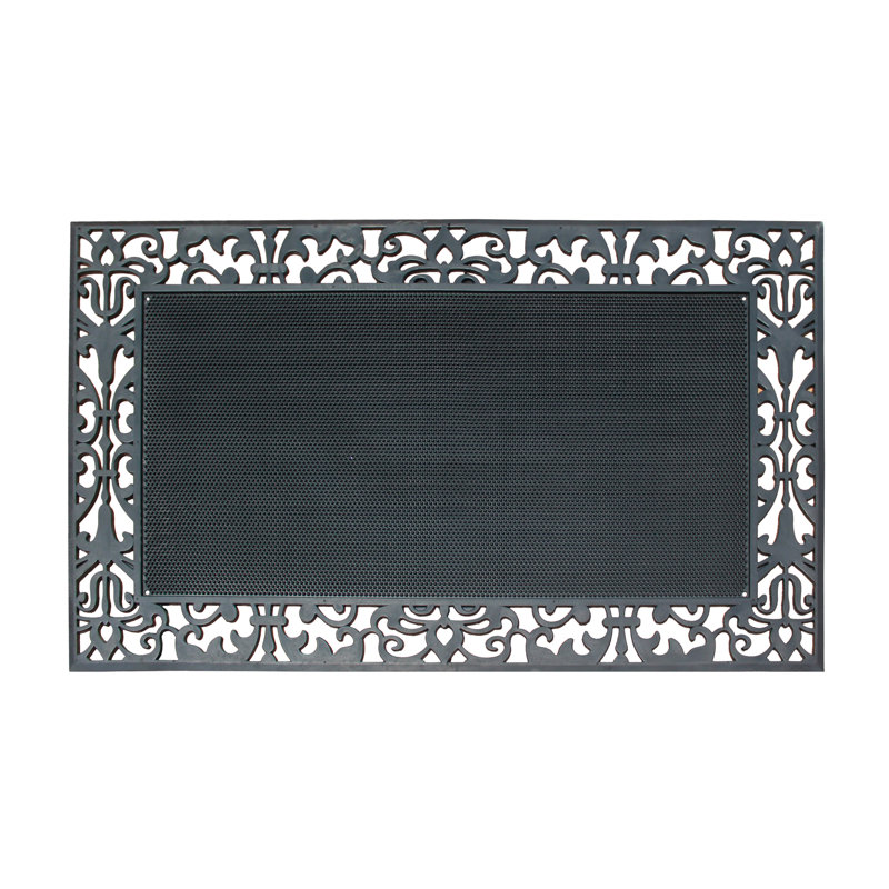 Tapis d'entrée 100% caoutchouc, 30 po x 48 po, bordure cachemire, antidérapant à profil mince robuste avec drainage, gris