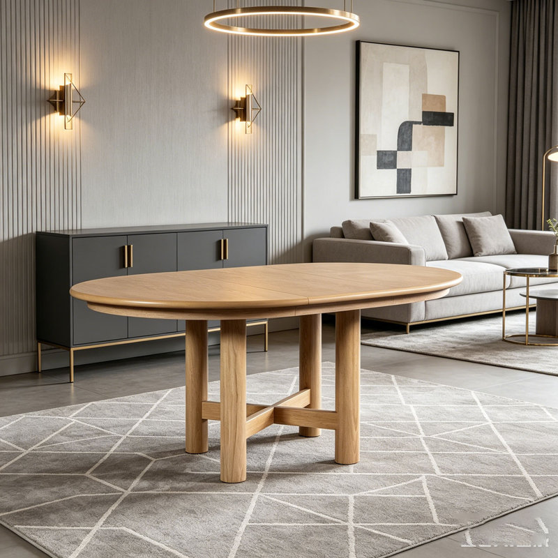 Table de salle à manger extensible en bois de 47 à 63 po avec rallonge amovible de 16 po, pieds en bois massif, pour 4 à 6 personnes