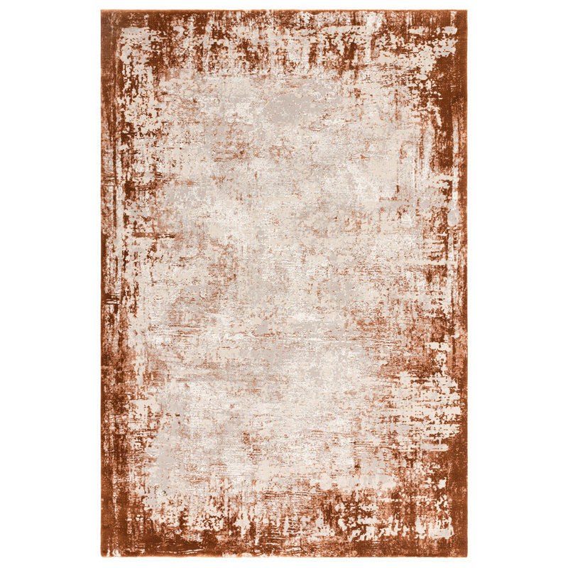 Abrienne Soft Shiny Border Orange/Grey Rug, Rectangle 200 x 290cm