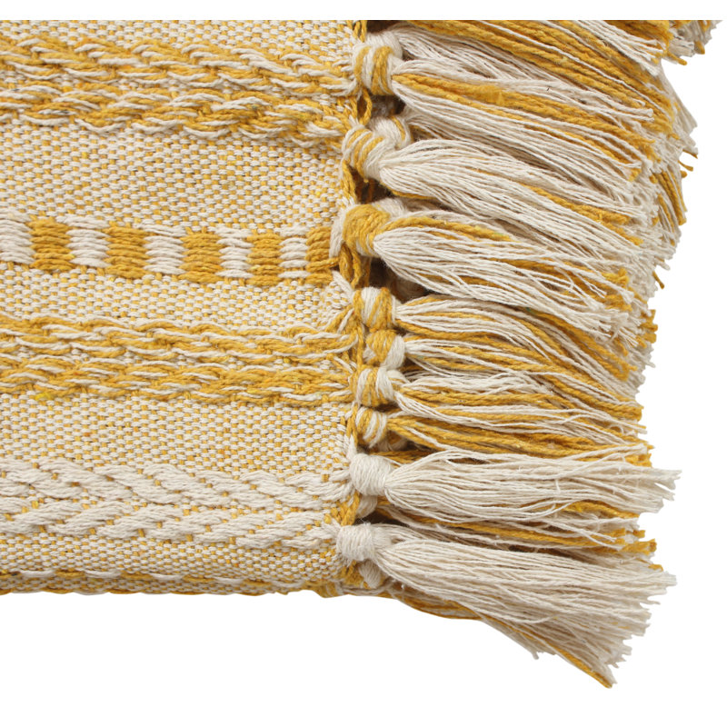 Farm Mustard Cotton Throw Blanket with Tassels, 50x60 Inches
