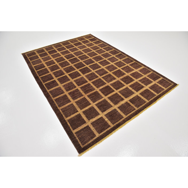 Tapis de zone en laine 7 pi 9 po x 8 pi noué la one-of-kind main Nash