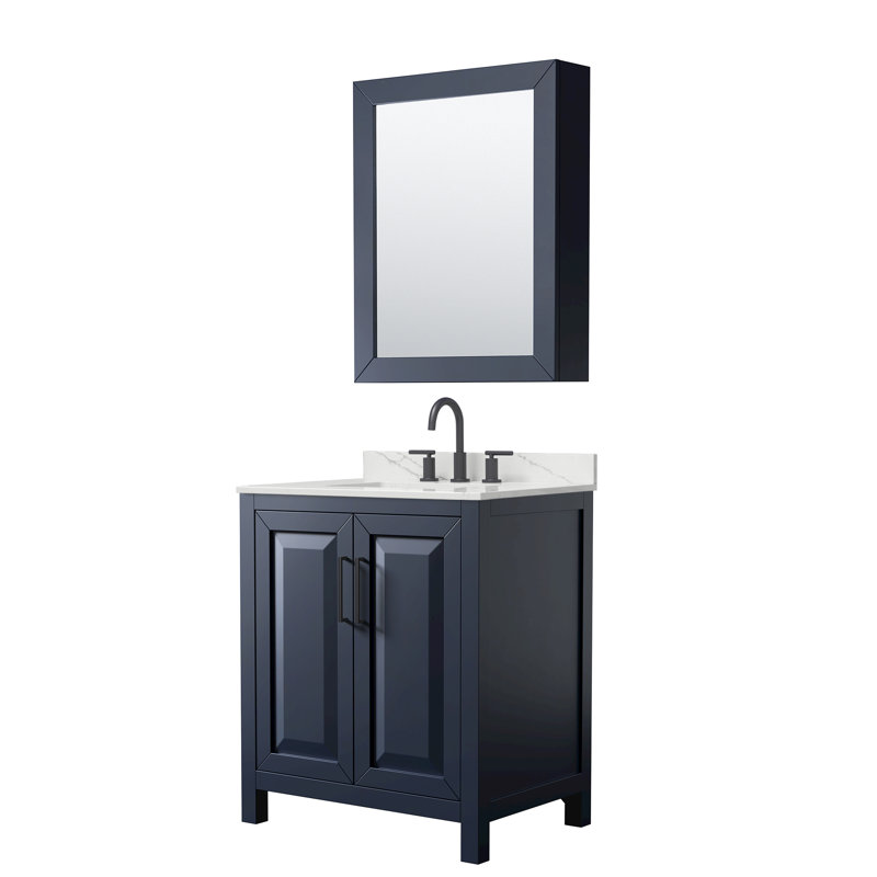Daria 30'' W Vanity, Blue, Matte Black, White Quartz