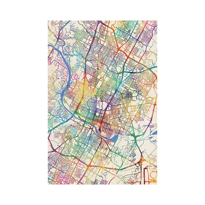 Austin Texas City Map III by Michael Tompsett - Wrapped Canvas Gallery-Wrapped Canvas Giclée, 20.32 cm H x 30.48 cm W
