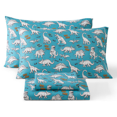 HLC.ME Roar Dinosaur Printed Kids Bed Sheets - 4 Piece Patterned Bed Sheet Set - Wrinkle Resistant & Ultra Soft - Fits Mattresses up to 15 Inches Deep - Full