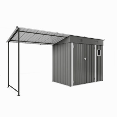 12X4ft Metal Lean To Shed With Open-Sided Pergola , 4'X6' Outdoor Storage Shed & 6'X4' Attached Hardtop Gazebo Combo, 2-In-1 Sheds & Outdoor Storage Tool Shed For Patio, Backyard,Garden