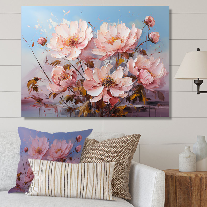 Pivoines roses, art liquide, champ de fleurs IV - reproduction, Toile tendue, 30" H x 40" W