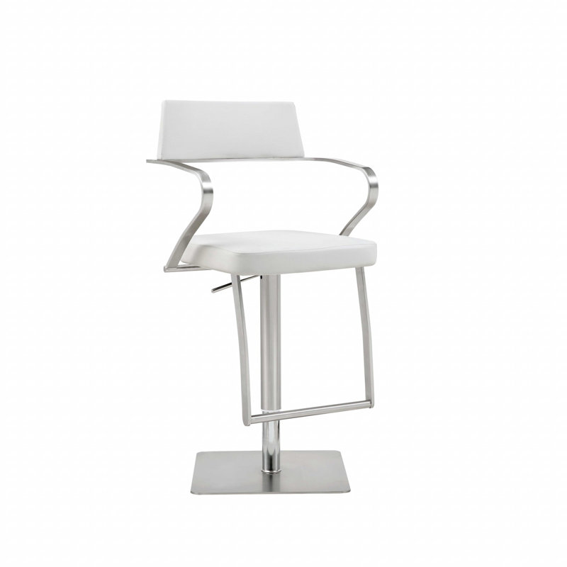 Akachukwu Swivel Upholstered Adjustable Height Counter Stool with Metal Frame, White