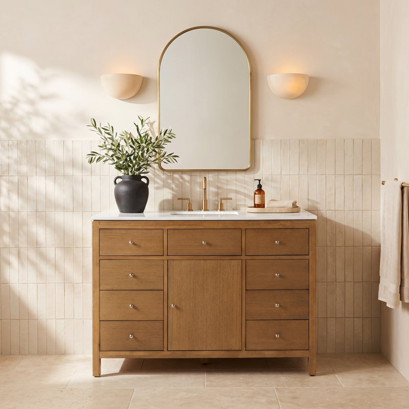 Celine 48 in Single Sink Bathroom Vanity with Quartz Top, Natural Brown, Natural