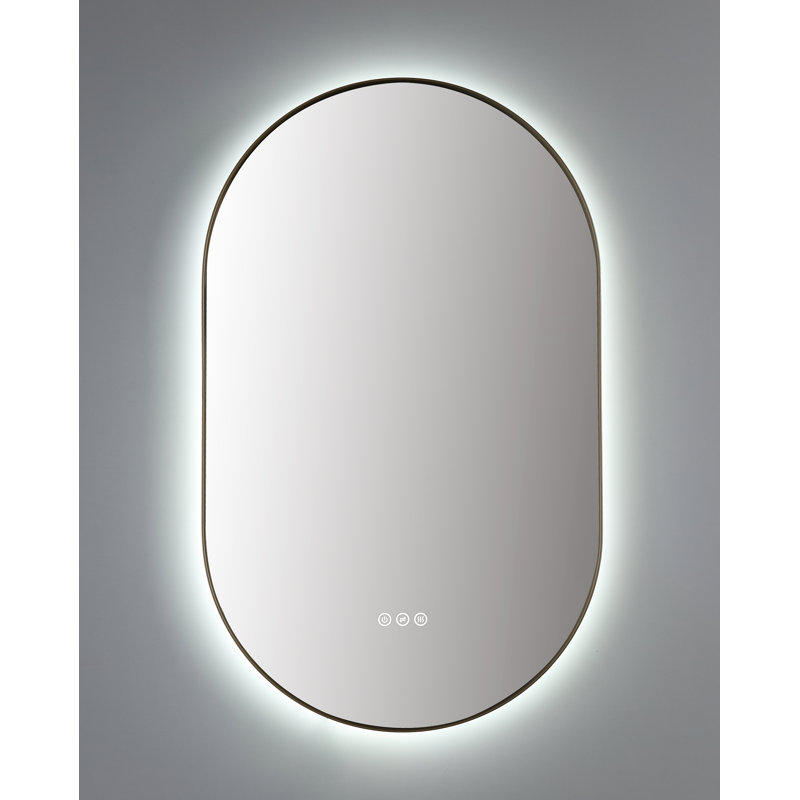 Miroir à miroir rétro-éclairé, 35,43 po x 21,65 po, Doré, Ovale