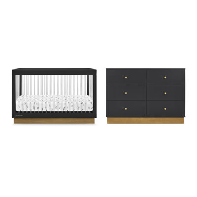 James Convertible 2-piece Nursery Furniture Set. Midnight Grey/acorn