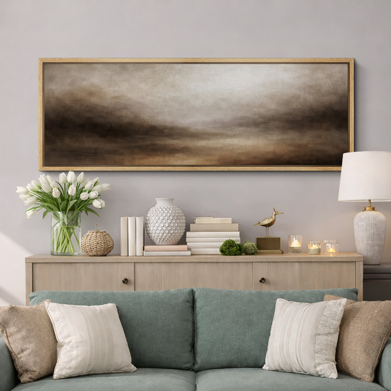 Œuvre d'art abstrait brun chaleureux, photos de salon neutres, impression sur toile encadrée, H 20 po x l 60 po x P 1,5 po