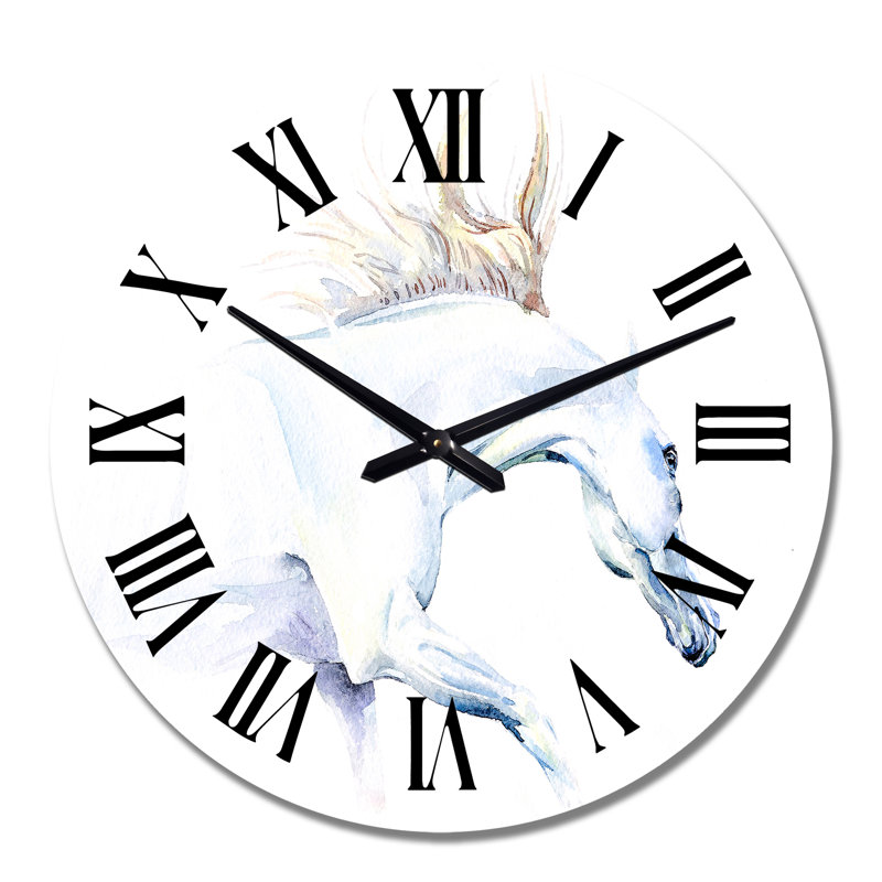Cheval blanc à l'aquarelle - horloge murale traditionnelle, Grand