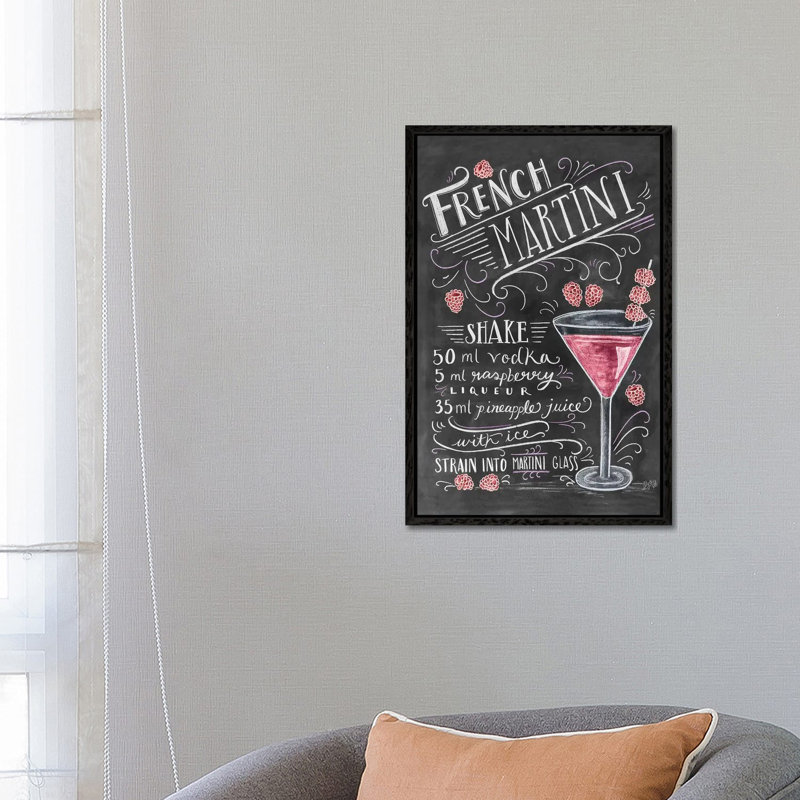 French Martini Recipe - Print on Canvas, Black Floater Framed, 66.04cm H x 45.72cm W x 3.81cm D