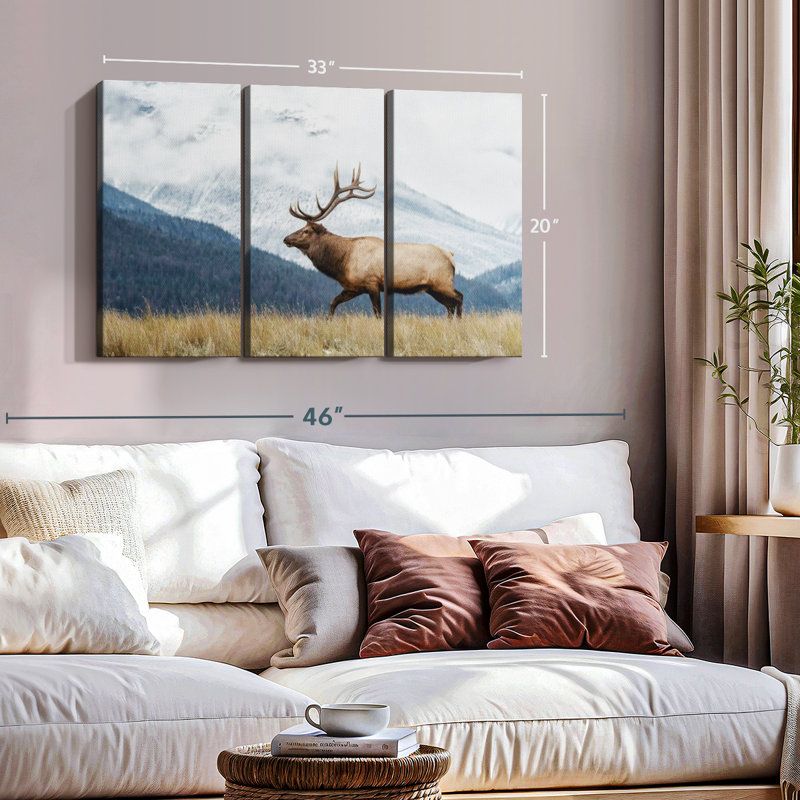 «Mountain Bull Elk», 3 pièces sur toile, H 20 po x l 33 po x P 1,25 po