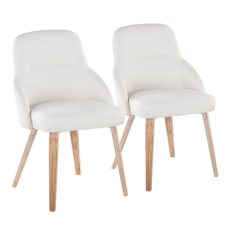 Chaise en bois blanchi et similicuir blanc - ensemble de 2, Blanc, Whitewashed Wood