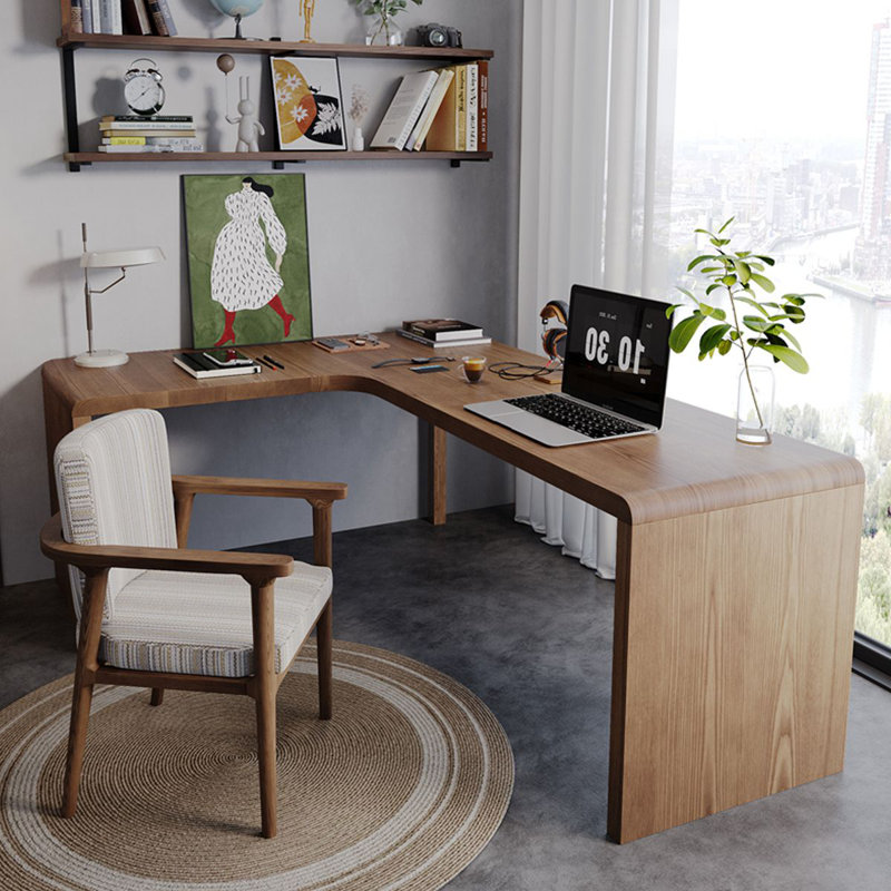 Walnut L-Shaped Solid Wood desk, Left Hand Facing, 29.53" H x 70.87" W x 47.24" D