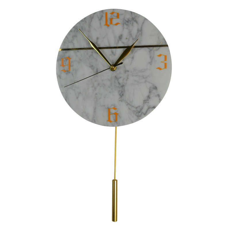 Grande horloge murale 18 po avec cadran en marbre et pendule pivotante