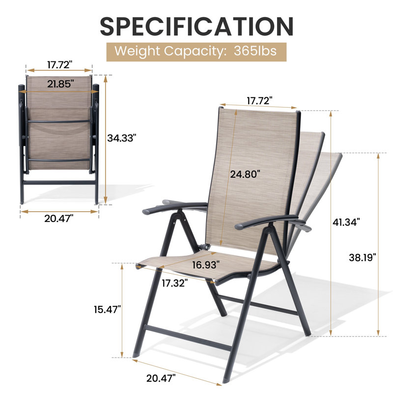 Outdoor Dining Armchair with Adjustable Backrest, Beige