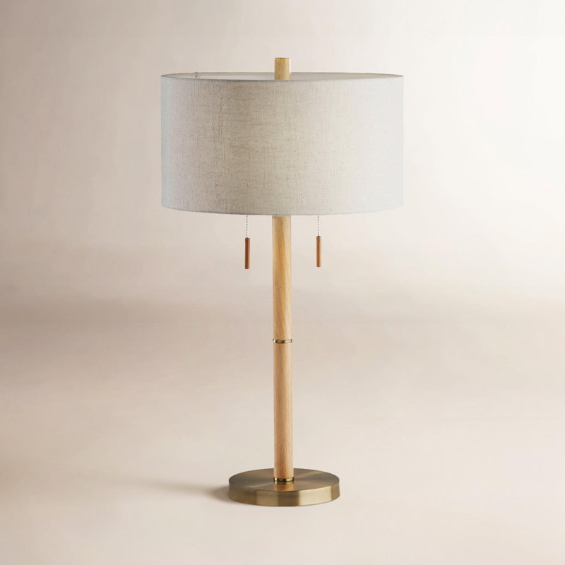 Lampe de table Geno sans chargement USB, Laiton antique, Mélange de lin ivoire