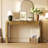 Entryway Table With Natural Wood Grain Finish, Console Table With Fluted Design, Oval Top And 2 Drawers-1593868736