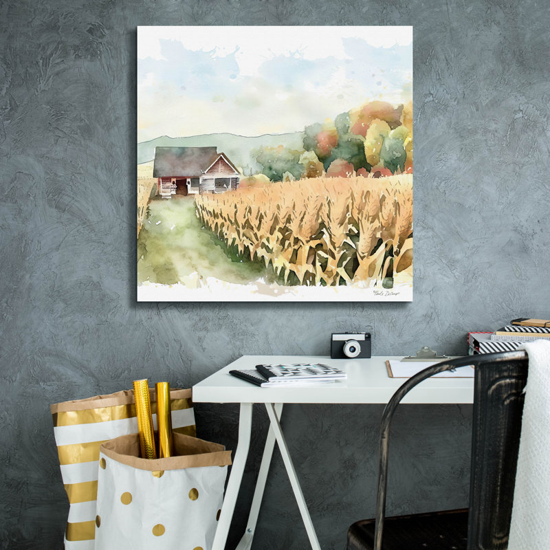 Toile épique Graffiti «Countryside Autumn Barn 2» par Nicole DeCamp, 26 po x 26 po, H 26 po x l 26 po