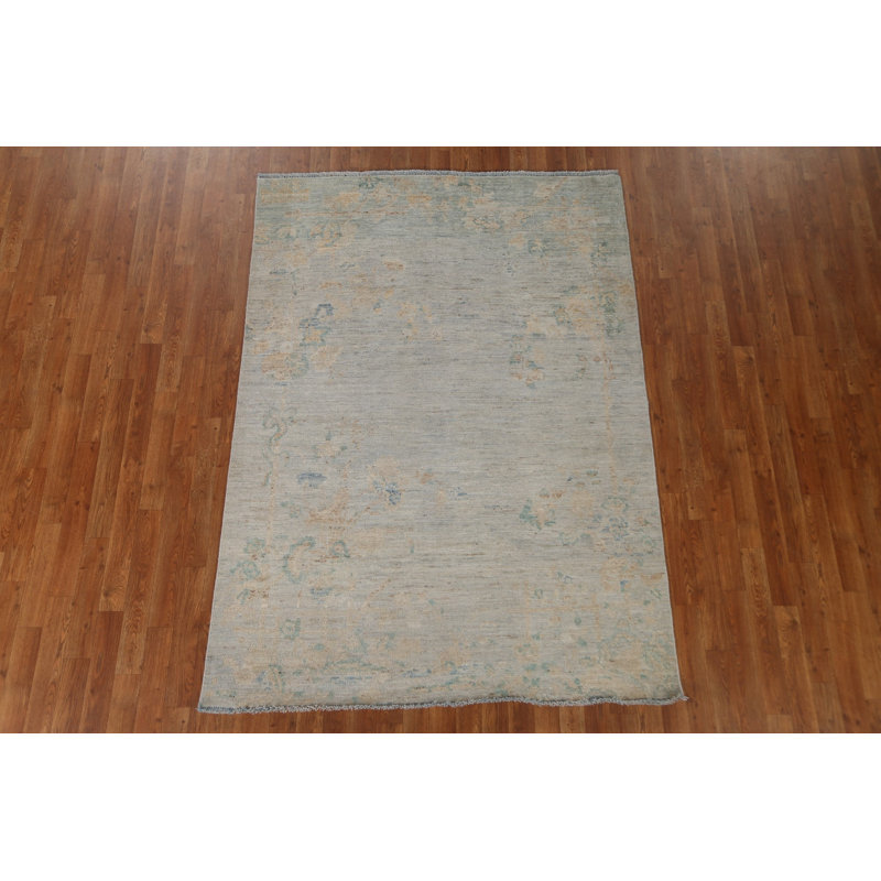Tapis turc Oushak à motif végétal noué à la main 5 x 7