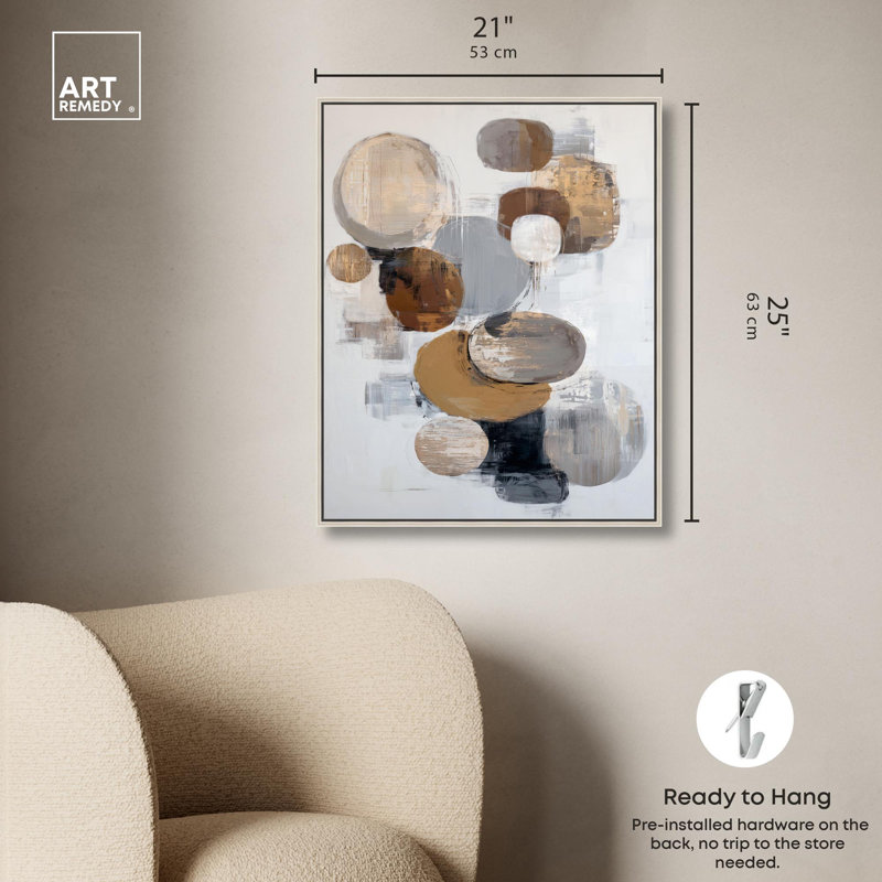 «Deserte Ovals II», reproduction d'art sur toile par Art Remedy, H 25 po x l 21 po, Cadre argenté
