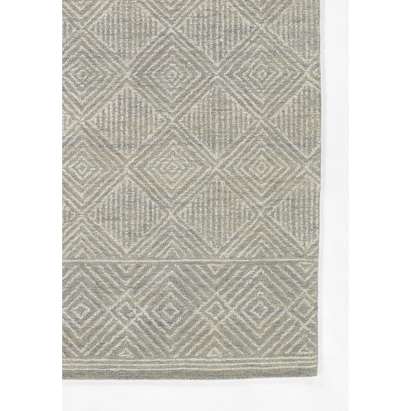 Babiarz Hand Hooked Wool Geometric Area Rug in Ivory/Gray, Rectangle 5' x 8'