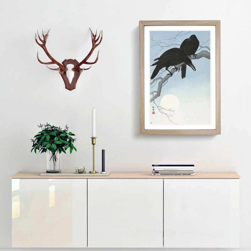 Two Crows by Ohara Koson - Framed Print, 65cm H x 48cm W x 2cm D, Oak Framed