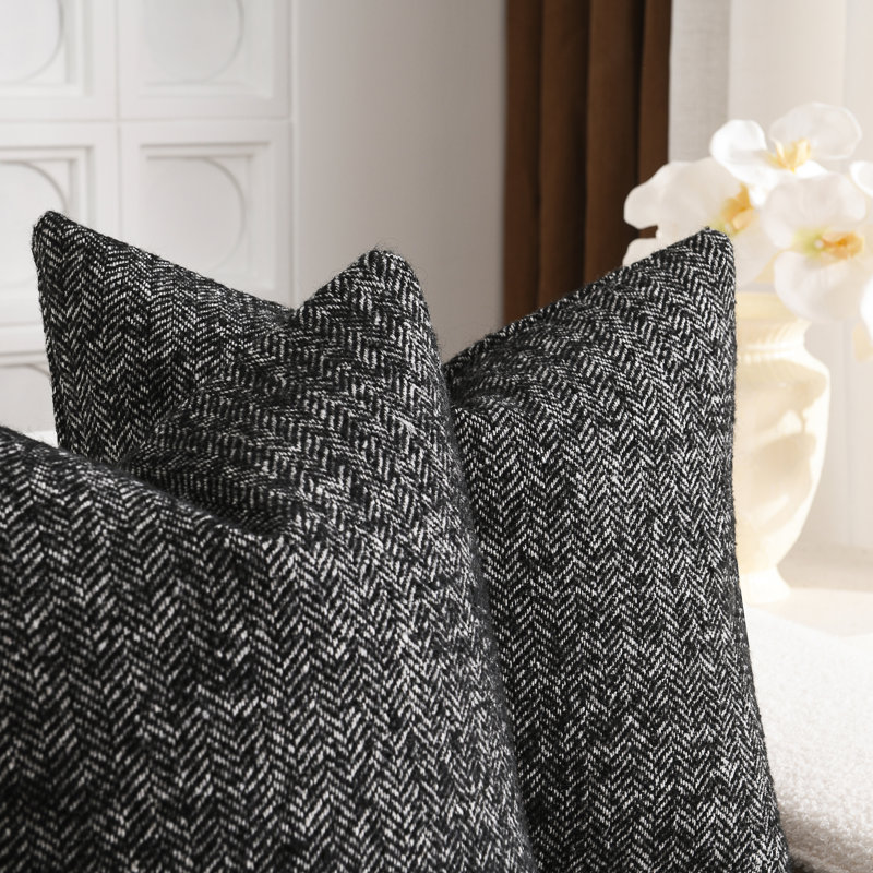 Housses de coussin réversibles en laine à chevrons en laine, Noir, H 20 po x l 20 po