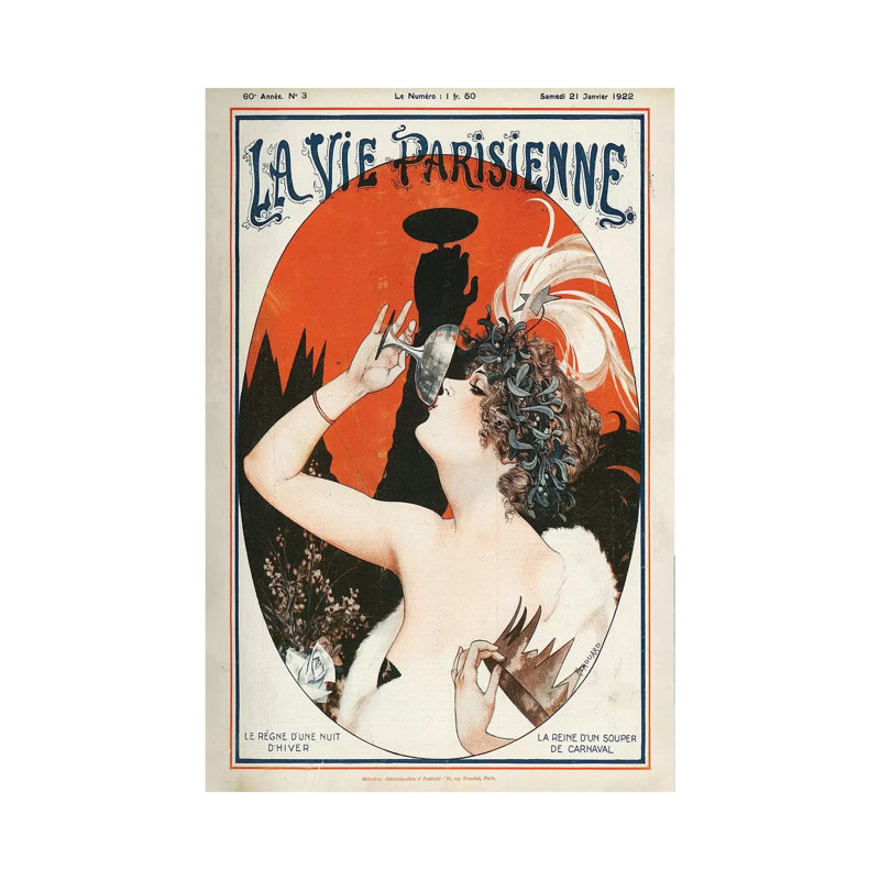 1922 La Vie Parisienne Magazine Cover 1 Piece Wall Art on Canvas, 20.32 cm H x 30.48 cm W, Wrapped Canvas