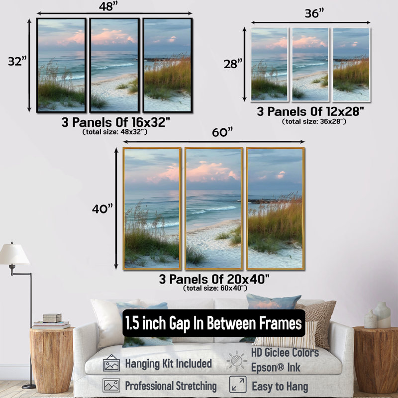 «Coastal Sunset View In South Carolina - Coastal Large», ensemble de reproductions d'art mural, H 40 po x l 60 po