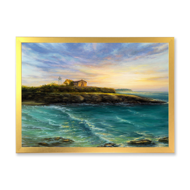Wild Blue Wave Ocean Cliff - reproduction d'art sur toile, H 24 po x l 36 po x P 1 po, Cadre photo doré