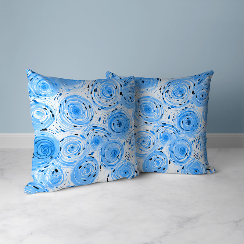 Blue Geometric Abstract Faux Suede Throw Pillow 16" x 16"