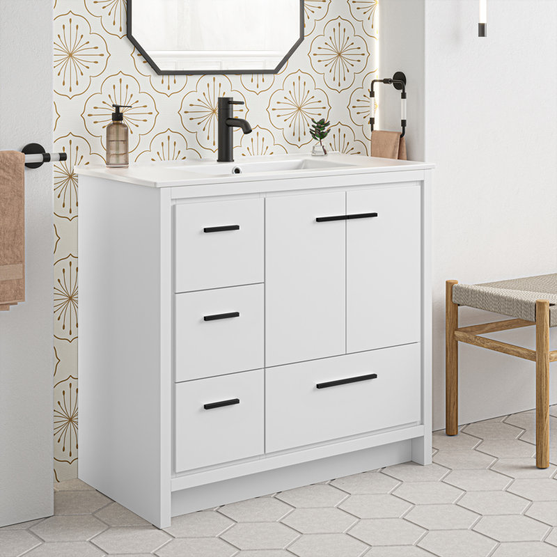 Virage 36 Freestanding, Bathroom Vanity, White, White, Single