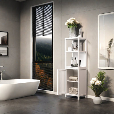 Sebuh Farmhouse Tall Corner Bathroom Cabinet, Free Standing Toilet Linen Cabinet