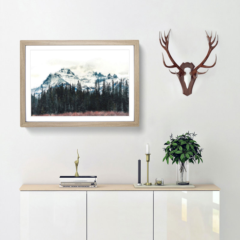 Snow Upon The Mountains In Canada - Single Picture Frame Painting on MDF, Oak Framed, 45cm H x 63cm W x 2cm D